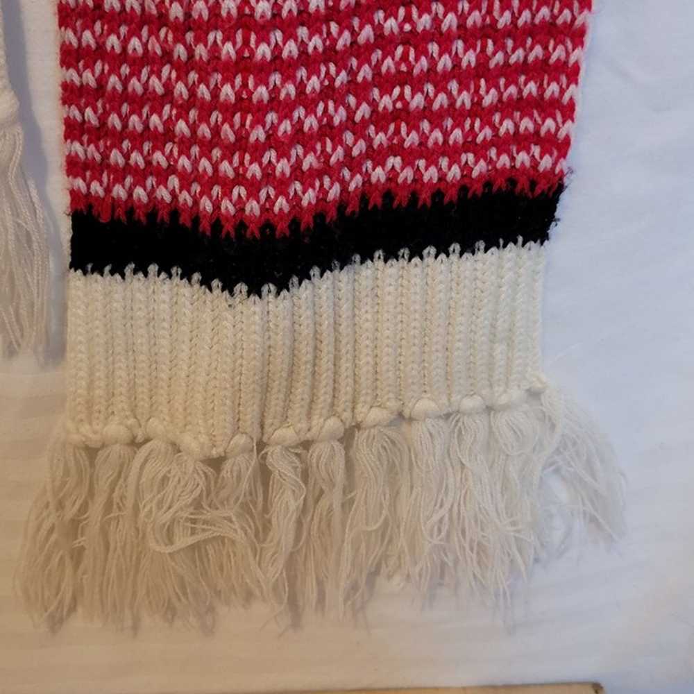 Vintage Acrylic Knit Scarf Fringe Ends Red Navy S… - image 4