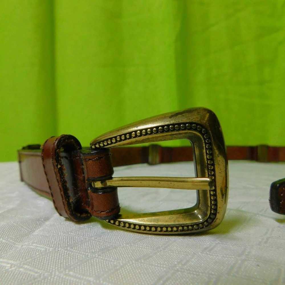 VTG 1997 Brown Fossil Leather belt, brass buckle - image 3