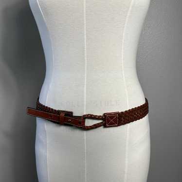 Leather Womens Vintage Size L Belt Brown Braided … - image 1