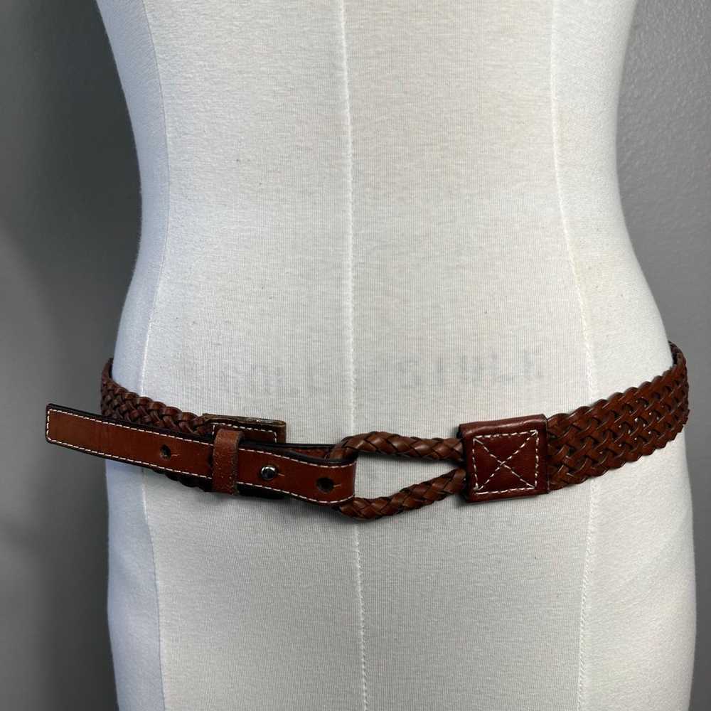 Leather Womens Vintage Size L Belt Brown Braided … - image 2