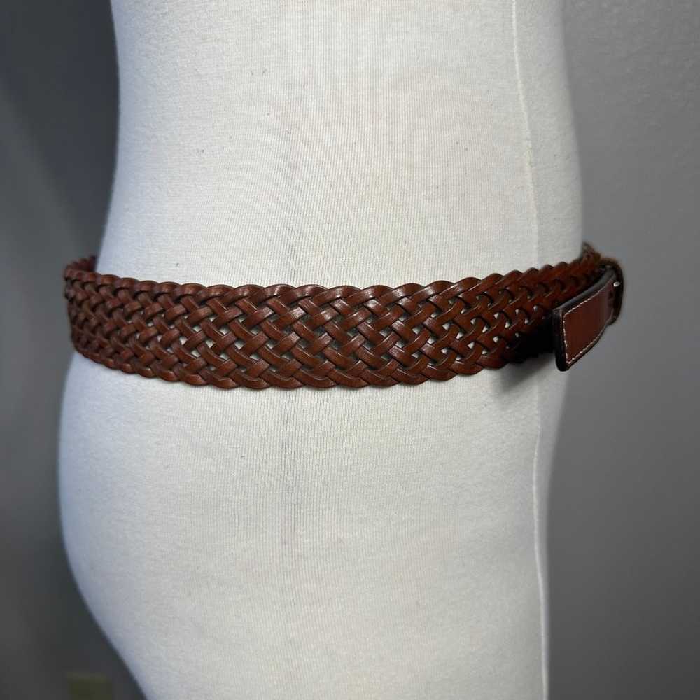 Leather Womens Vintage Size L Belt Brown Braided … - image 3