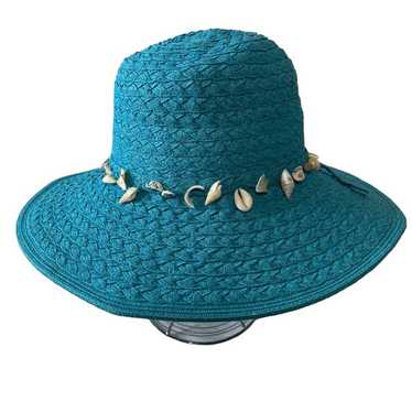 Vintage Cappelli Seashell Sun Hat Wide Brim Turquo