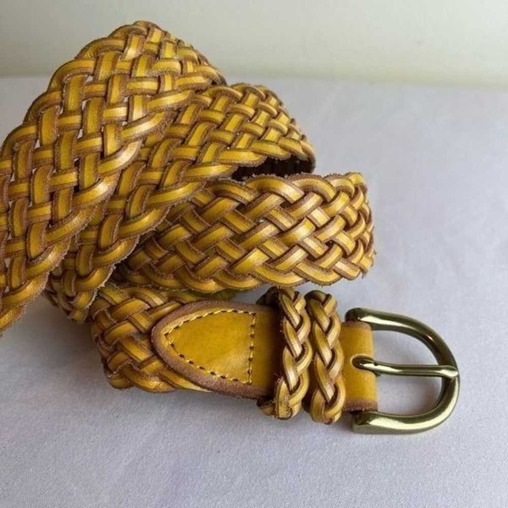 Vintage Braided Woven Leather Belt Mustard Yellow… - image 1