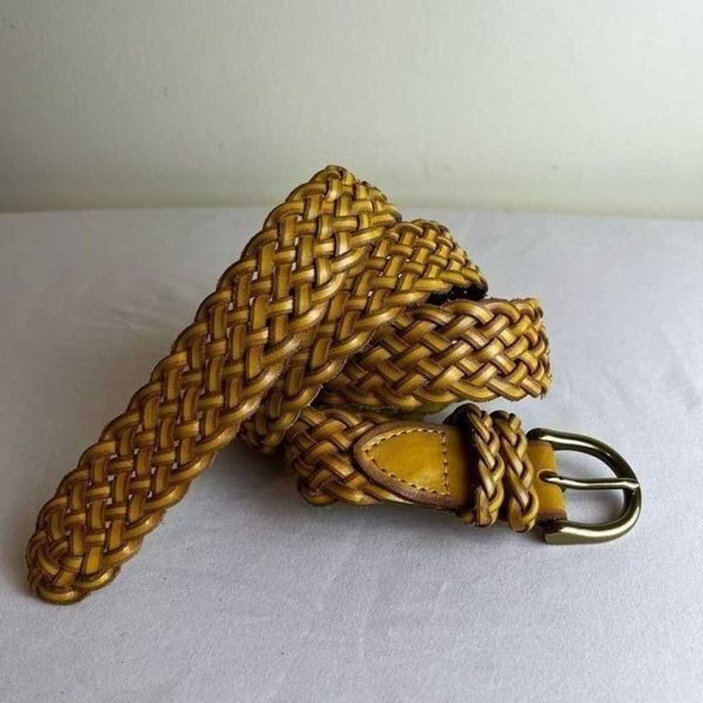 Vintage Braided Woven Leather Belt Mustard Yellow… - image 2