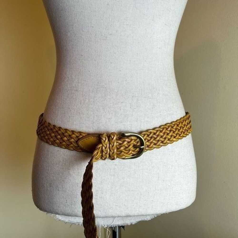 Vintage Braided Woven Leather Belt Mustard Yellow… - image 3