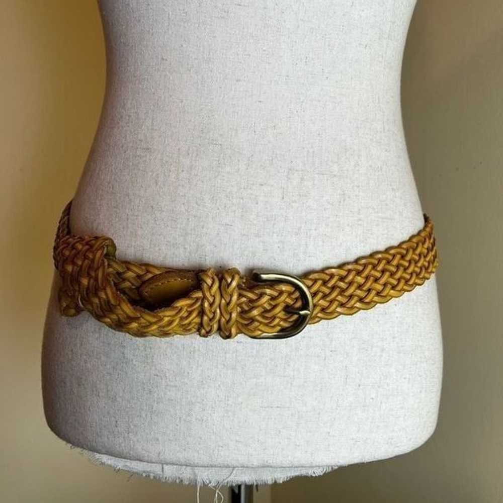 Vintage Braided Woven Leather Belt Mustard Yellow… - image 4