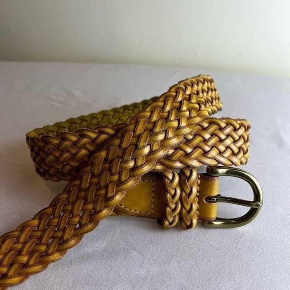 Vintage Braided Woven Leather Belt Mustard Yellow… - image 5