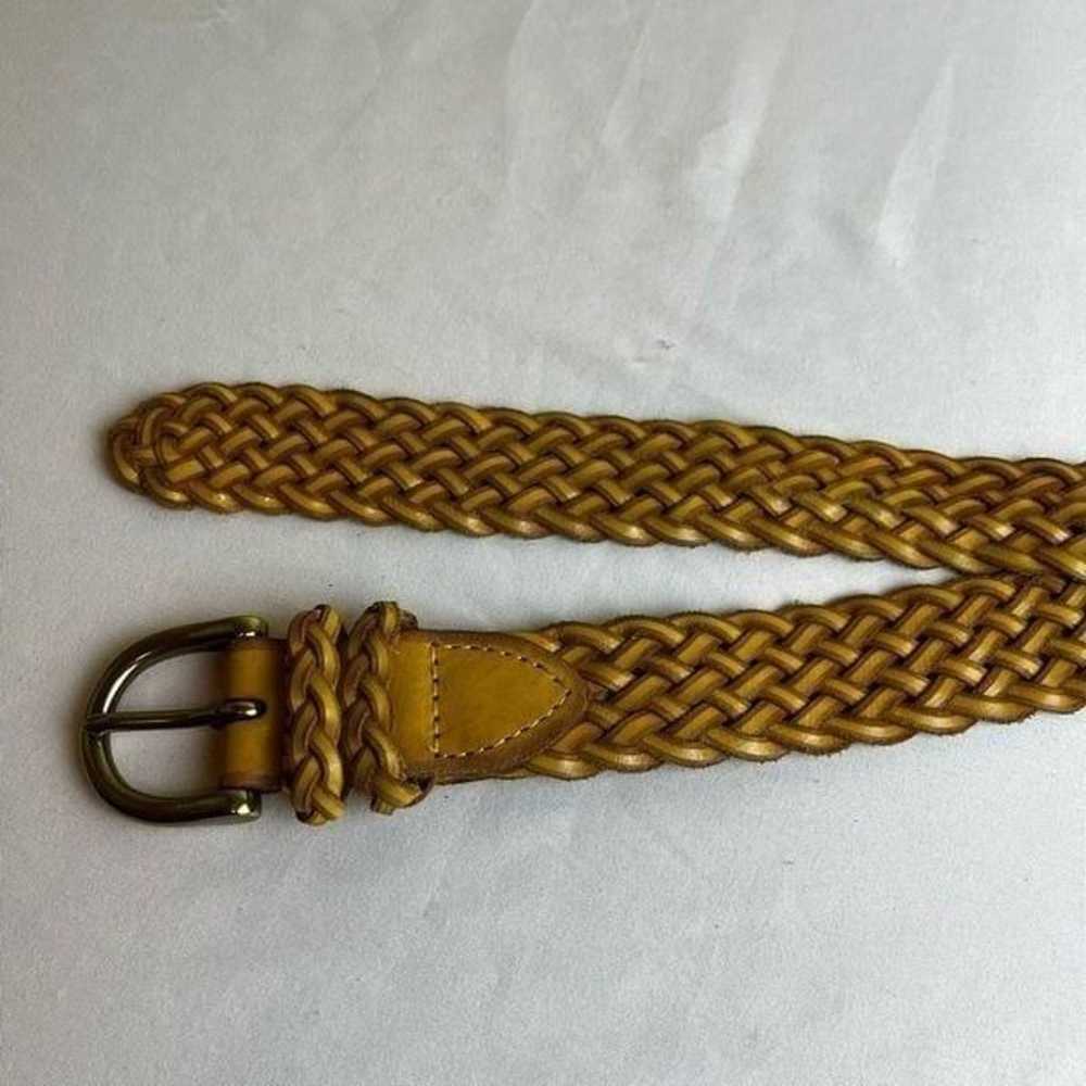 Vintage Braided Woven Leather Belt Mustard Yellow… - image 6