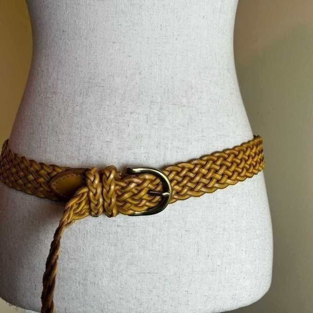 Vintage Braided Woven Leather Belt Mustard Yellow… - image 7