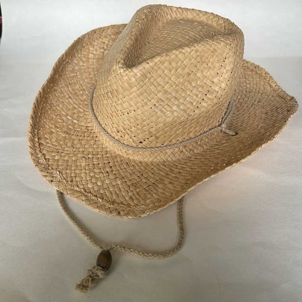 G Natural Straw Western Fedora Hat Elastic Band C… - image 1