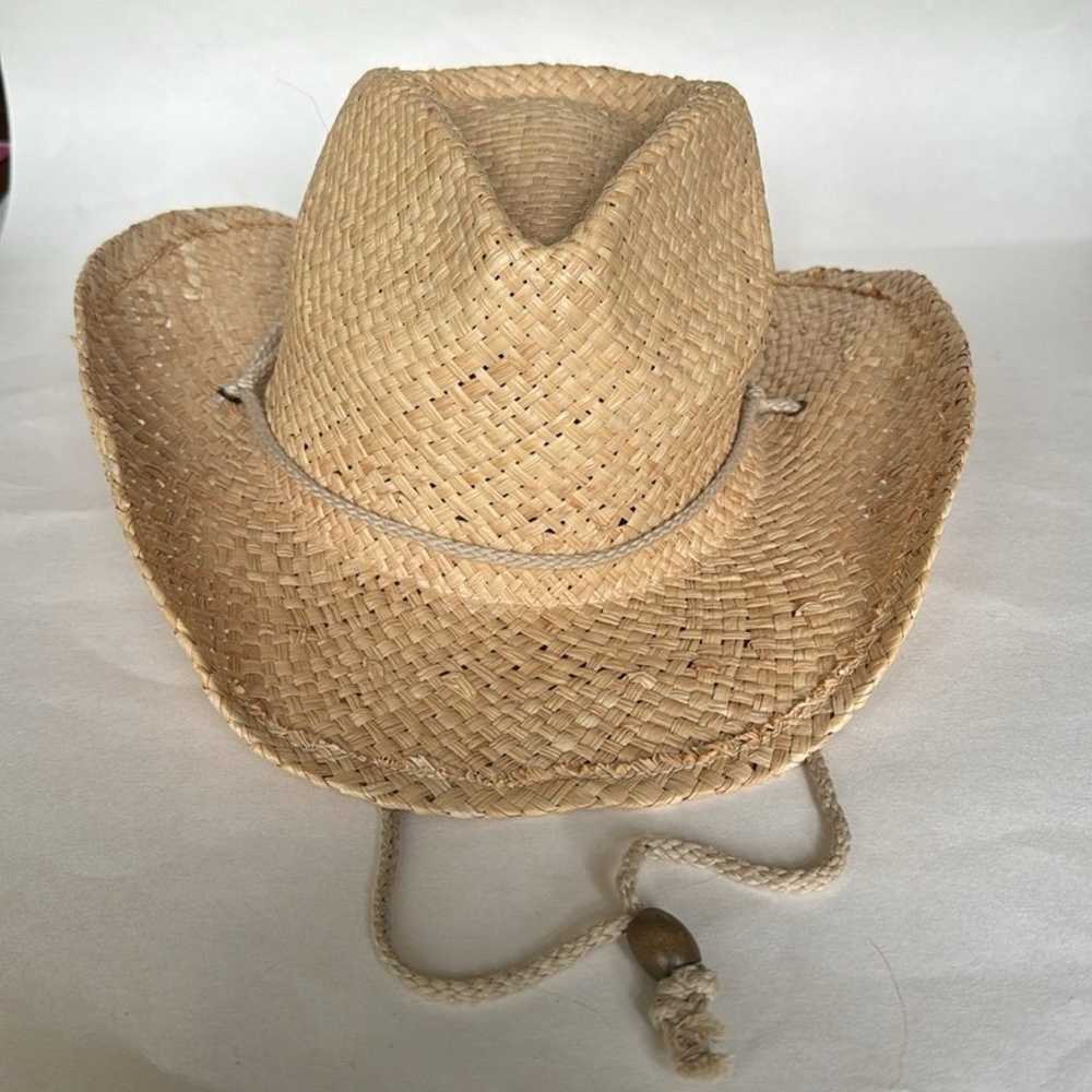 G Natural Straw Western Fedora Hat Elastic Band C… - image 2