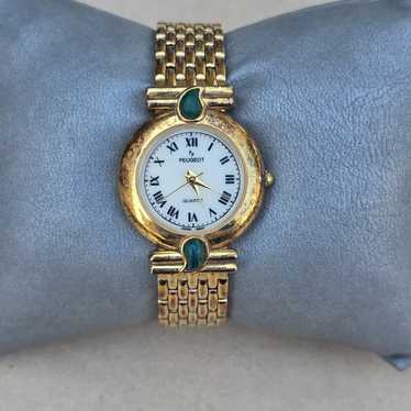 Vintage Peugeot Malachite Gold Tone Ladies Jewelr… - image 1