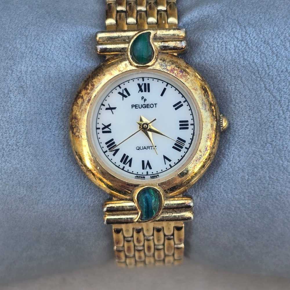 Vintage Peugeot Malachite Gold Tone Ladies Jewelr… - image 2