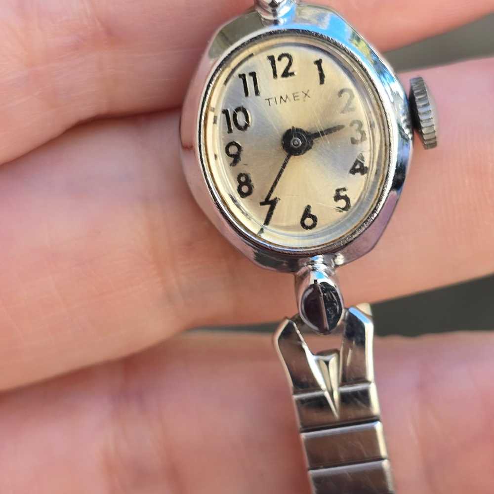 Vintage Ladies Timex Silver Tone Tiny Watch   6" - image 3