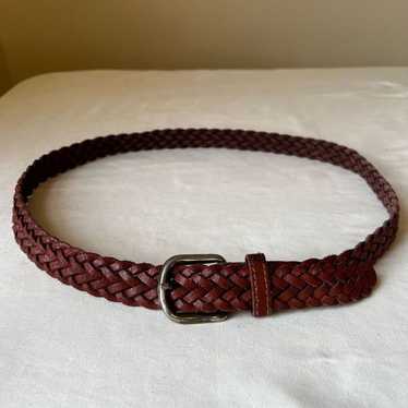 Vintage Braided Leather Belt Cognac Brown Silver … - image 1