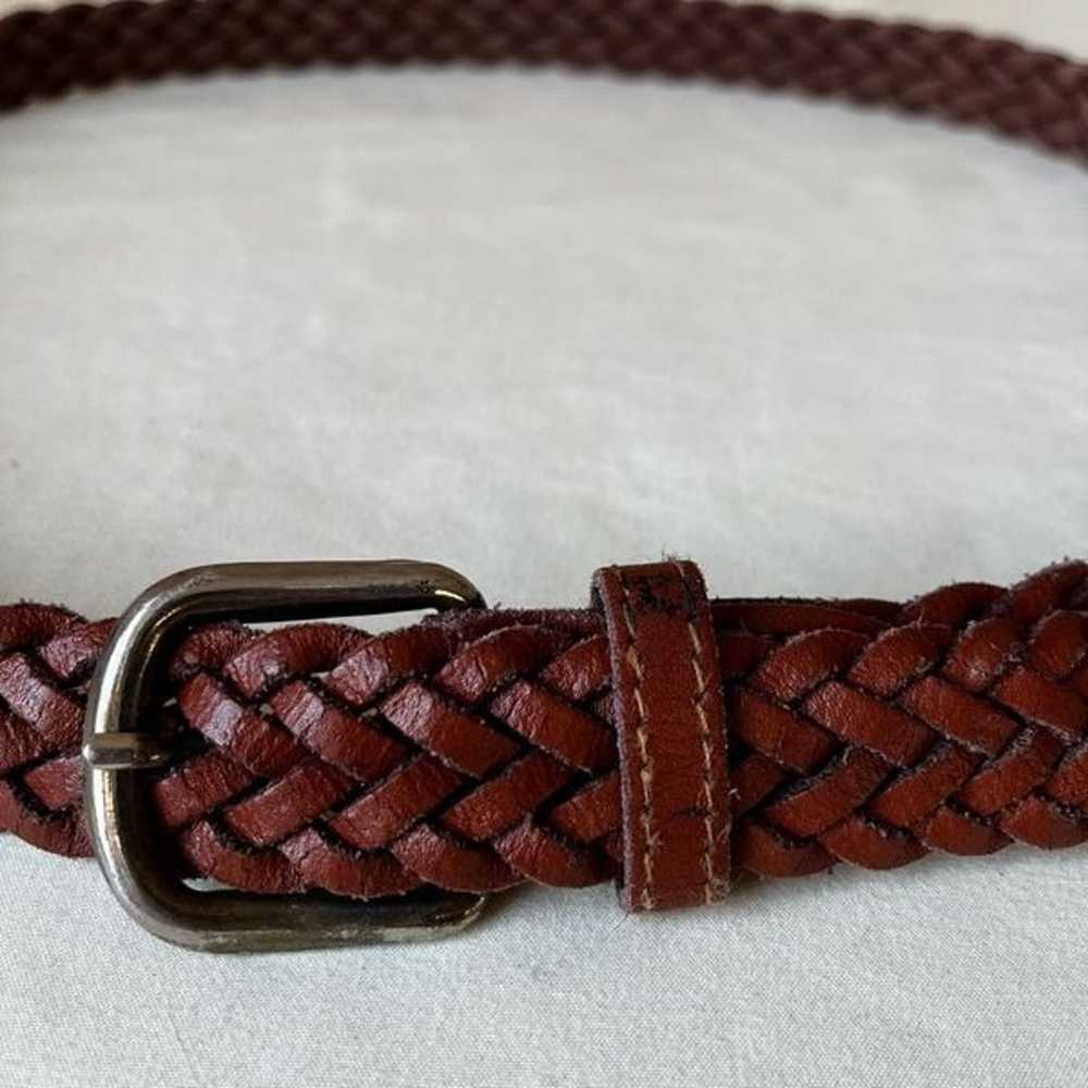 Vintage Braided Leather Belt Cognac Brown Silver … - image 2