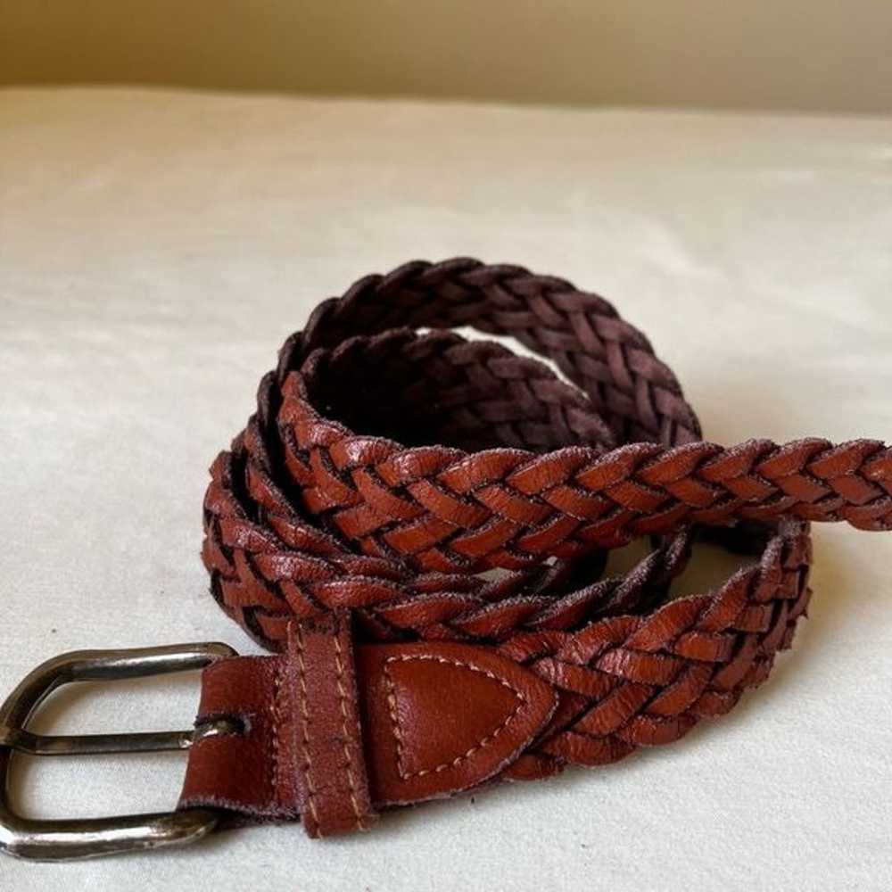 Vintage Braided Leather Belt Cognac Brown Silver … - image 3