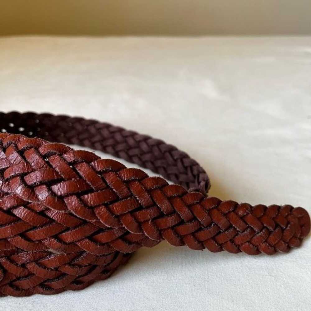 Vintage Braided Leather Belt Cognac Brown Silver … - image 4