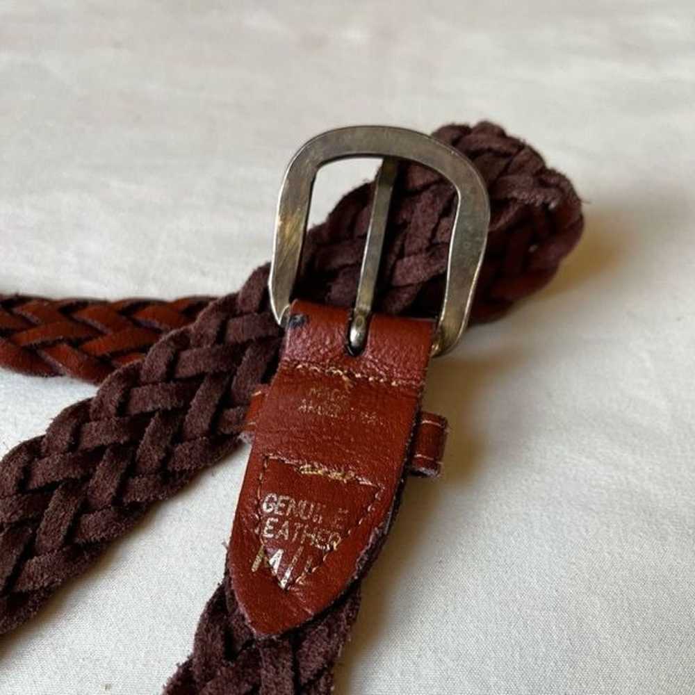 Vintage Braided Leather Belt Cognac Brown Silver … - image 5