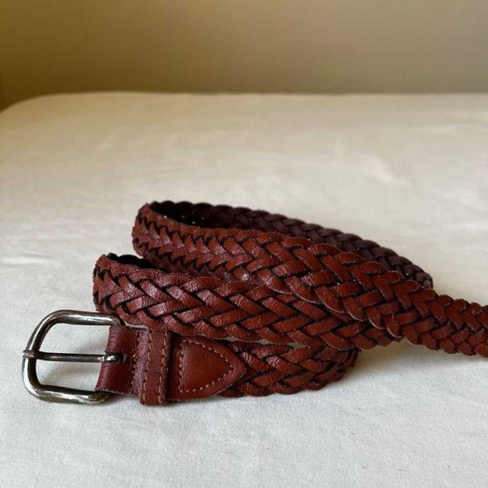 Vintage Braided Leather Belt Cognac Brown Silver … - image 6