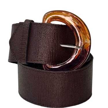 Wide Brown Vegan Belt Acrylic Tortoise Print Buckl