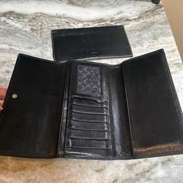 Vintage Coach Black  Stitch Leather Tri Fold  Wal… - image 1