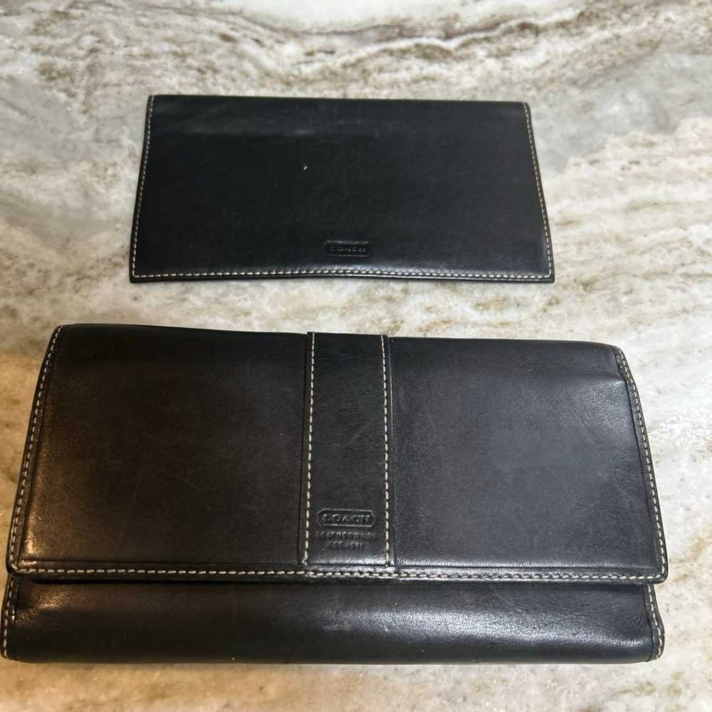 Vintage Coach Black  Stitch Leather Tri Fold  Wal… - image 4