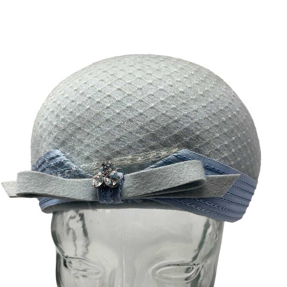 Ritz Henry Pollack Hat Dusty Blue Jewel Bow Band … - image 2