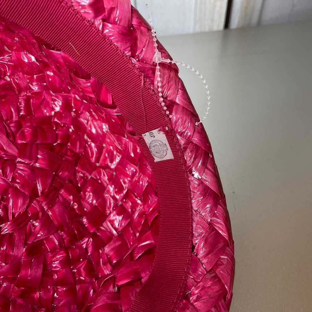 Vintage Bright Pink Raffia Staw basket weave Ladi… - image 5