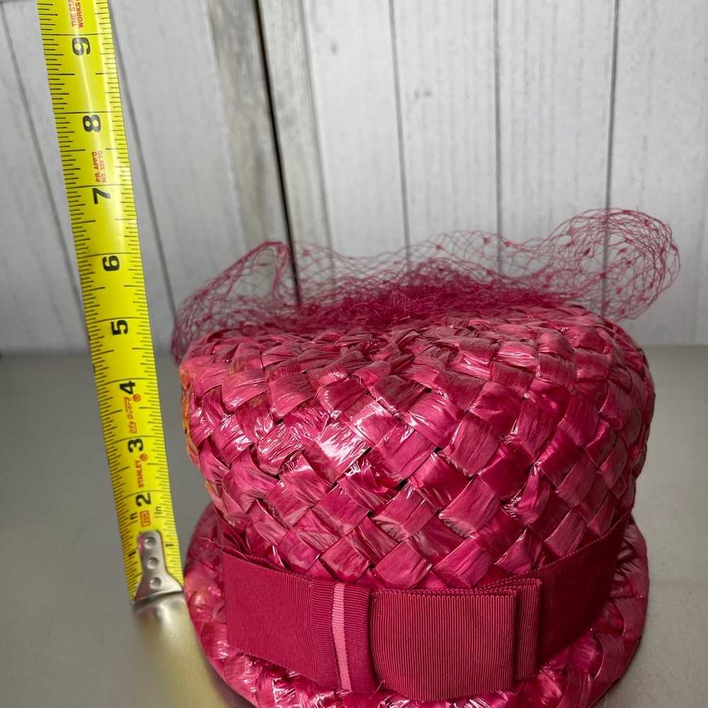 Vintage Bright Pink Raffia Staw basket weave Ladi… - image 6