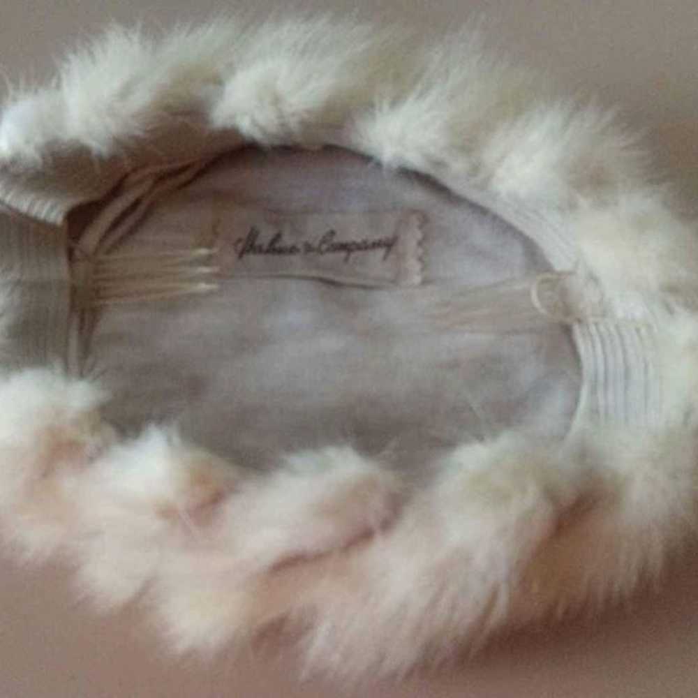 Vintage Hahne + Company White Fur Pill Box Hat 19… - image 2