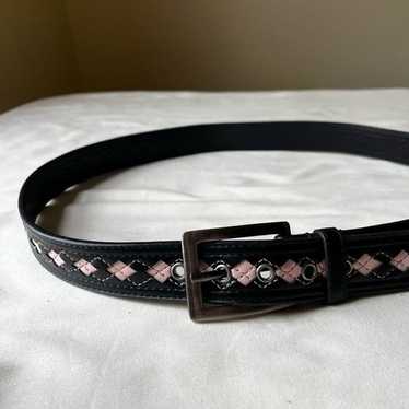 Vintage Y2K Faux Leather Belt Black and Pink Argy… - image 1