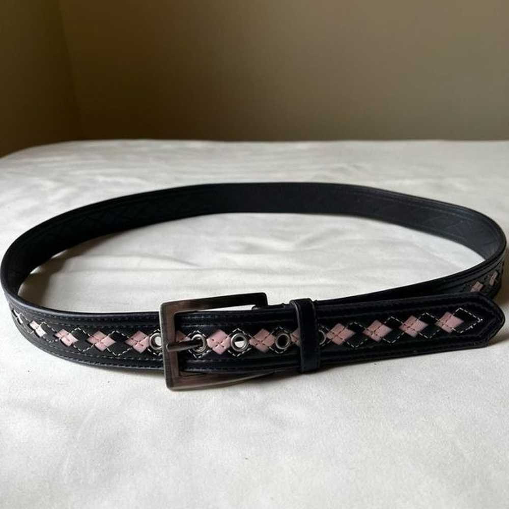 Vintage Y2K Faux Leather Belt Black and Pink Argy… - image 2