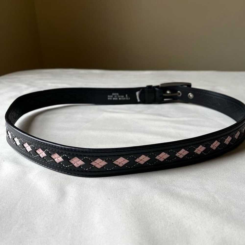 Vintage Y2K Faux Leather Belt Black and Pink Argy… - image 3