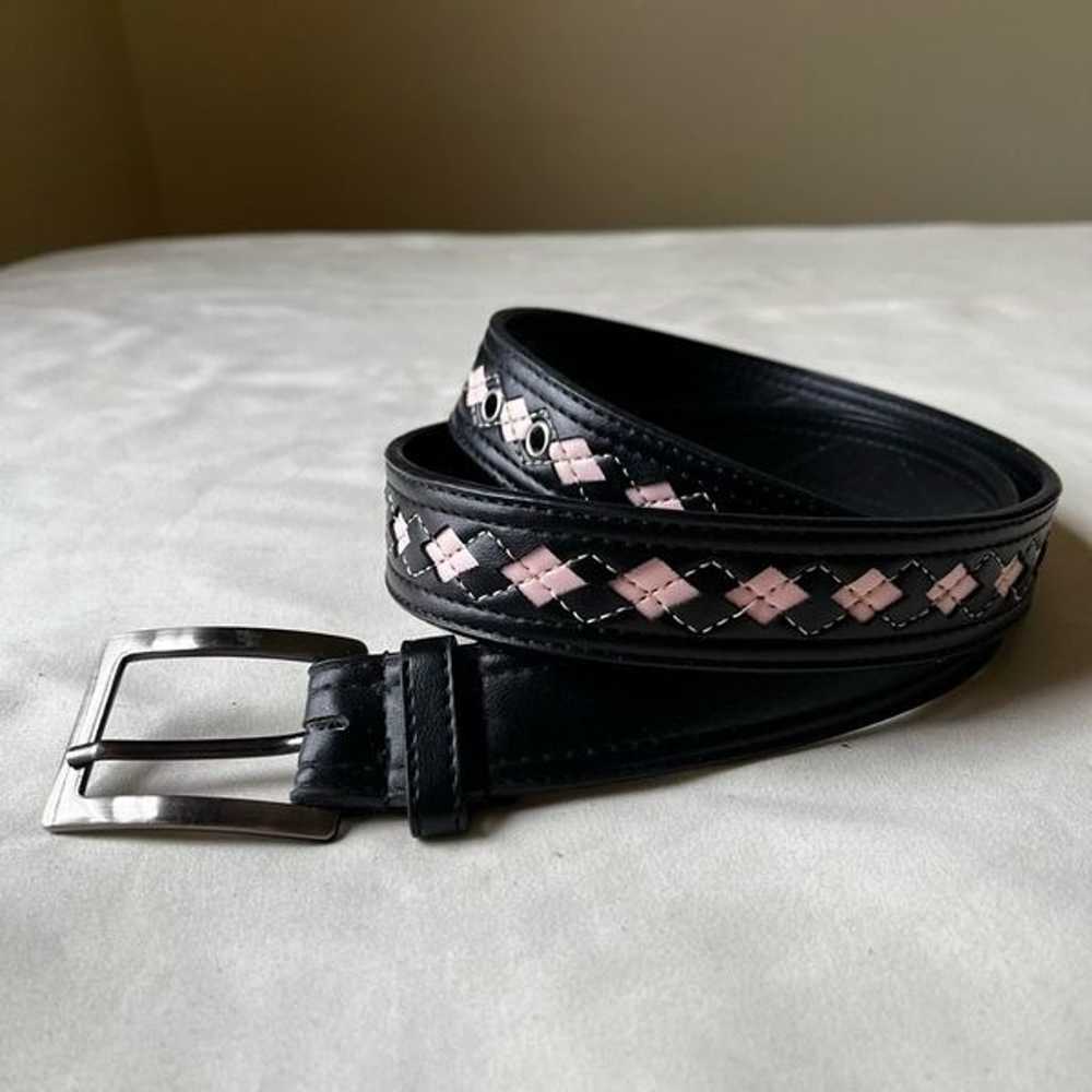 Vintage Y2K Faux Leather Belt Black and Pink Argy… - image 4