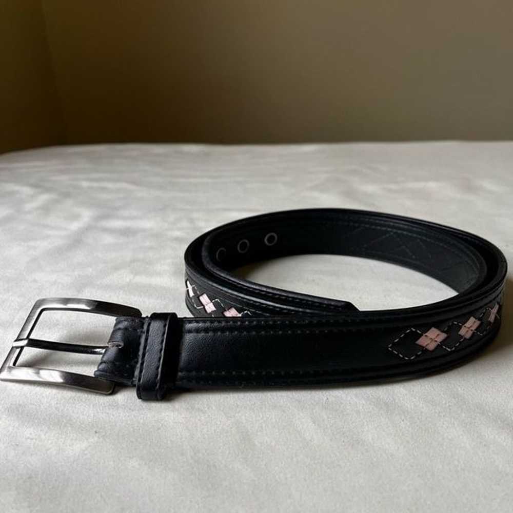 Vintage Y2K Faux Leather Belt Black and Pink Argy… - image 7