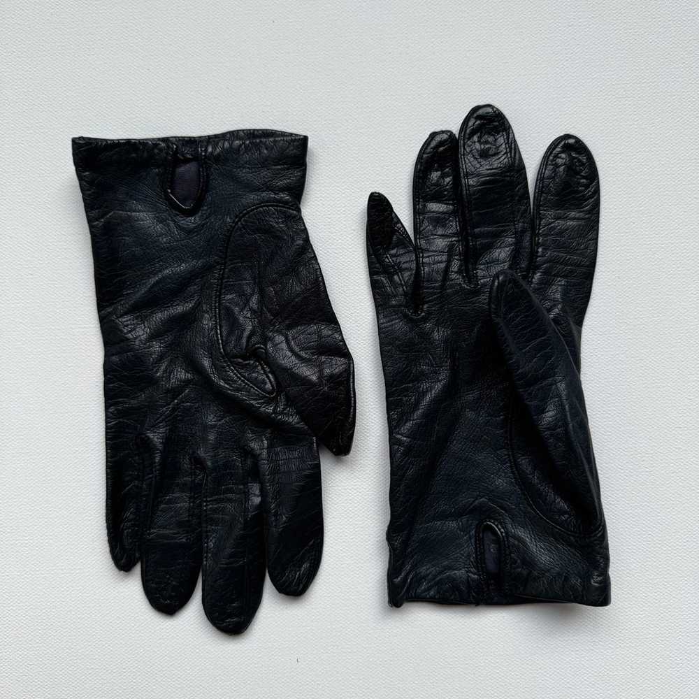 Aris Short Vintage Navy Leather Gloves - image 2