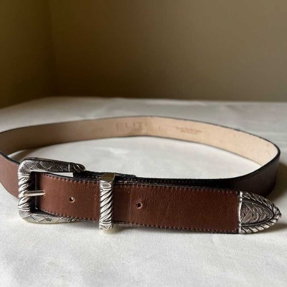 Vintage Western Cowboy Belt Brown Leather Silver … - image 2