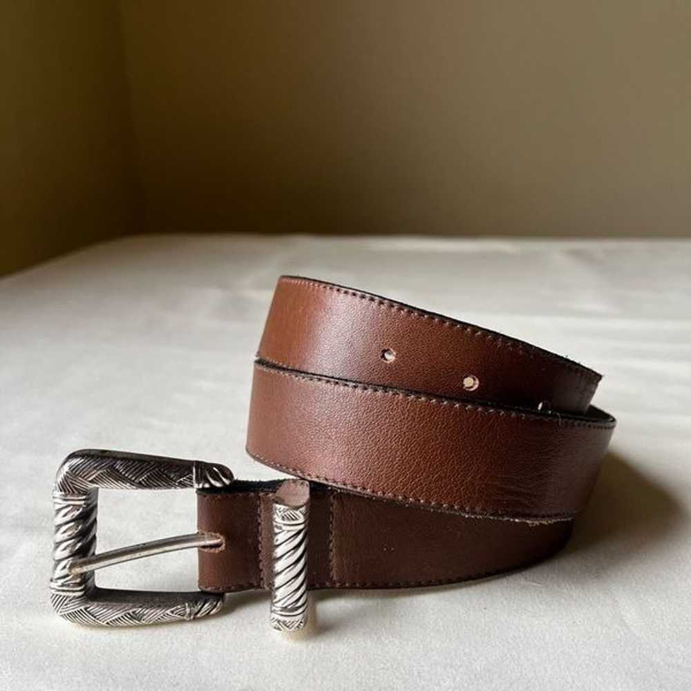 Vintage Western Cowboy Belt Brown Leather Silver … - image 5