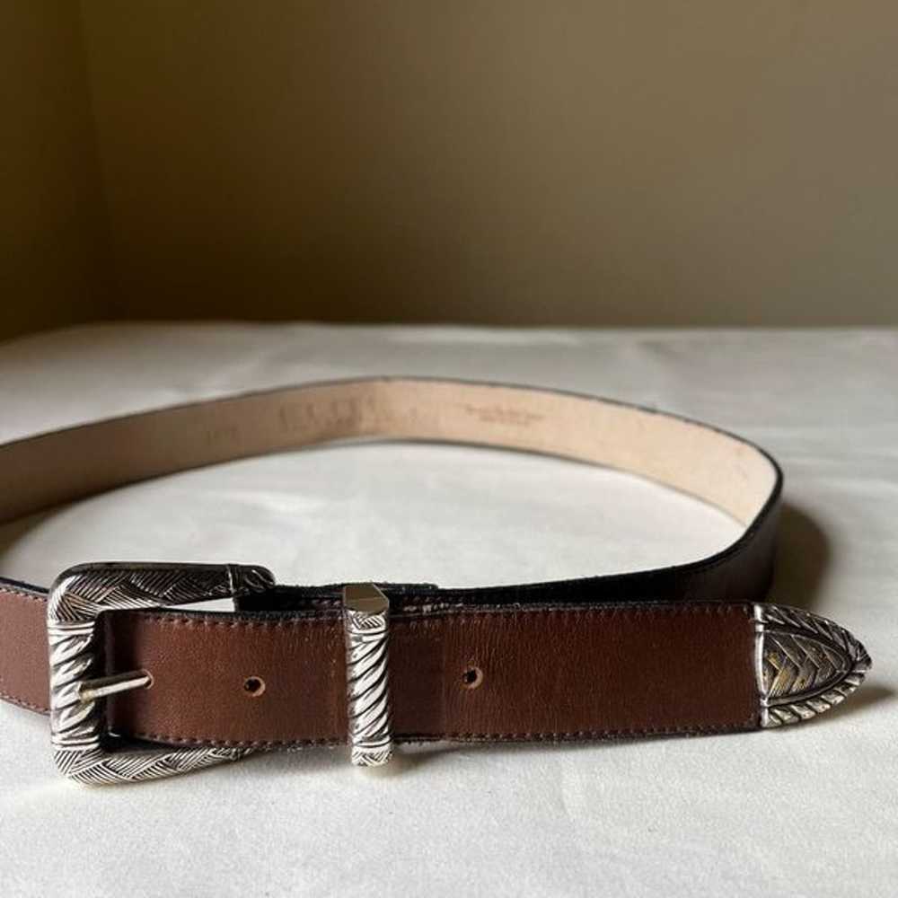 Vintage Western Cowboy Belt Brown Leather Silver … - image 7