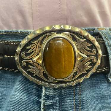 Vintage Women’s Belt Buckle - Western Tiger’s Eye… - image 1