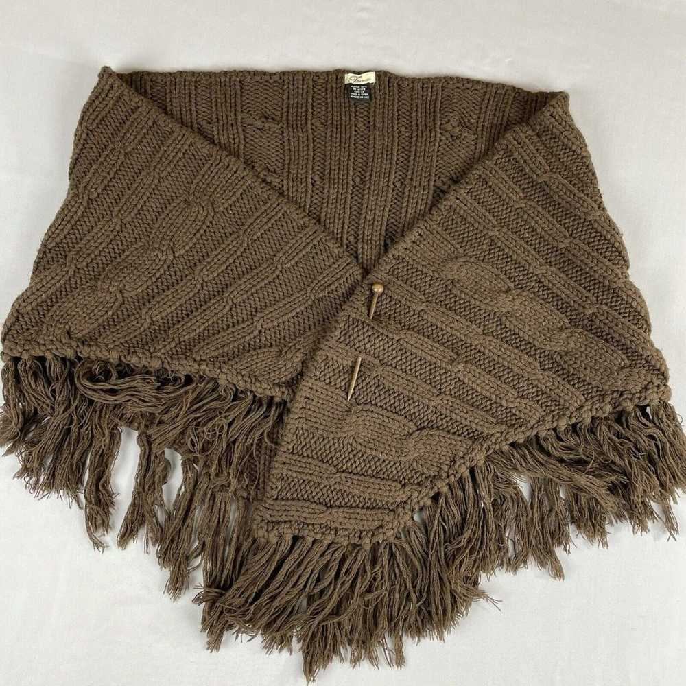 Frenzii Hand Knitted Shawl or Wrap Scarf Brown Bo… - image 1