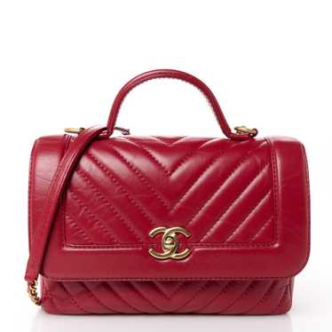 CHANEL Calfskin Chevron Quilted Top Handle Flap Re