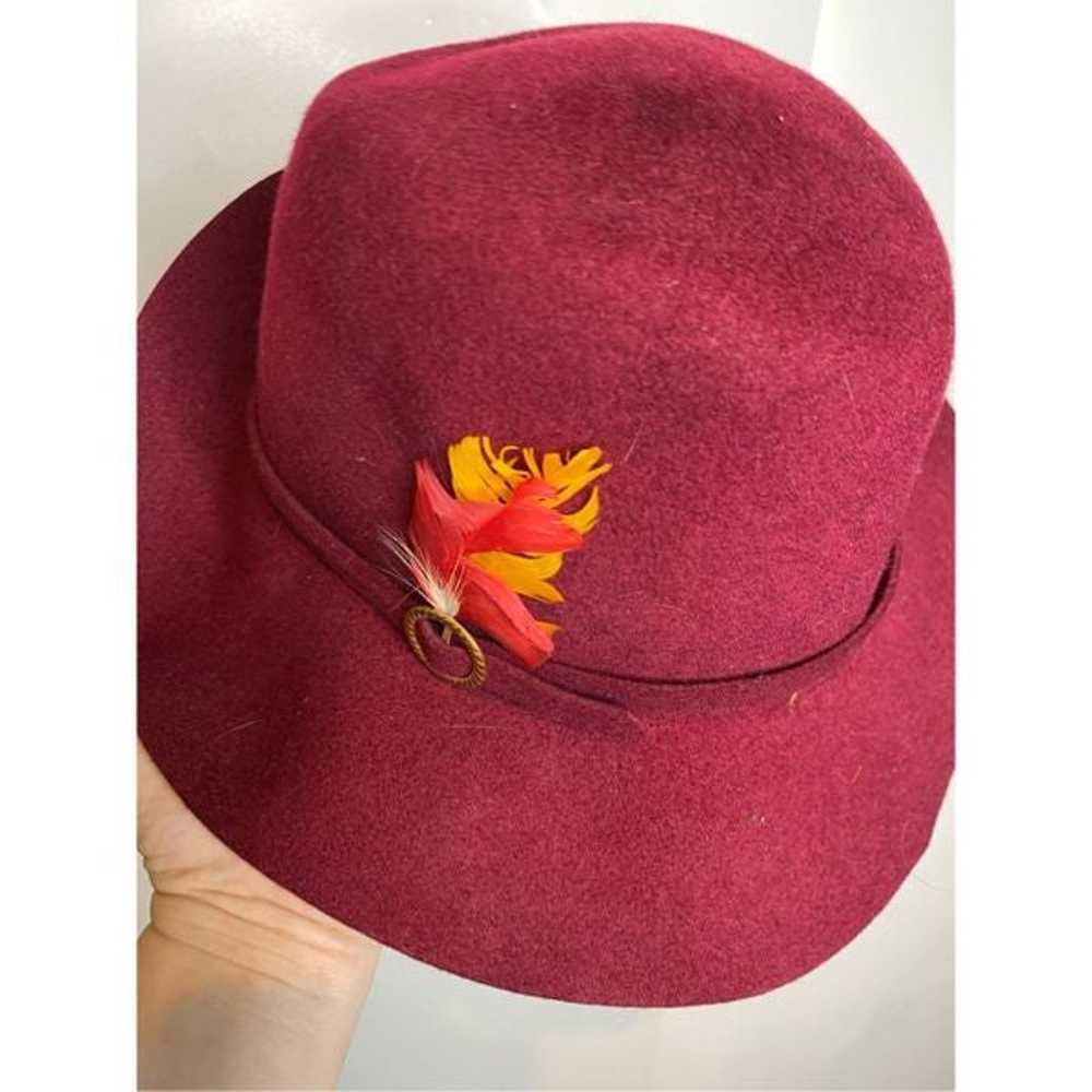 Vintage wool doeskin felt hat fedora feather fasc… - image 3