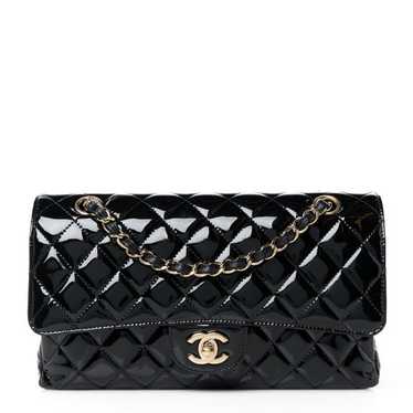 CHANEL Patent Quilted Medium Double Flap Black - image 1