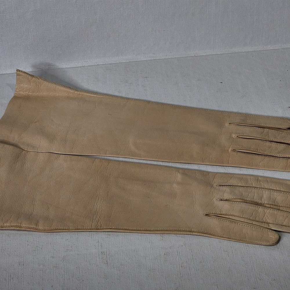 Vintage Aris of Paris Beige Leather Gloves 12.5" … - image 2