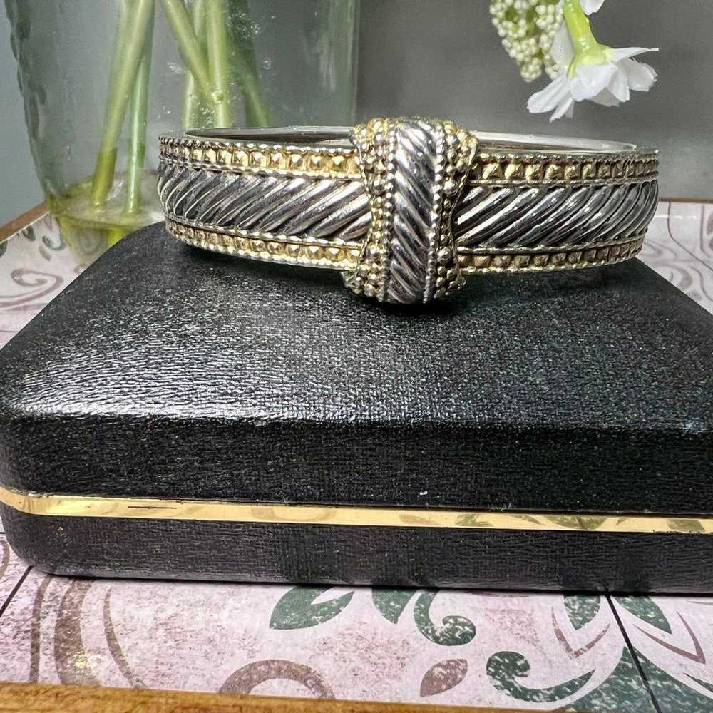 Stylish Vintage Two-Tone Cuff Bracelet with Intri… - image 1