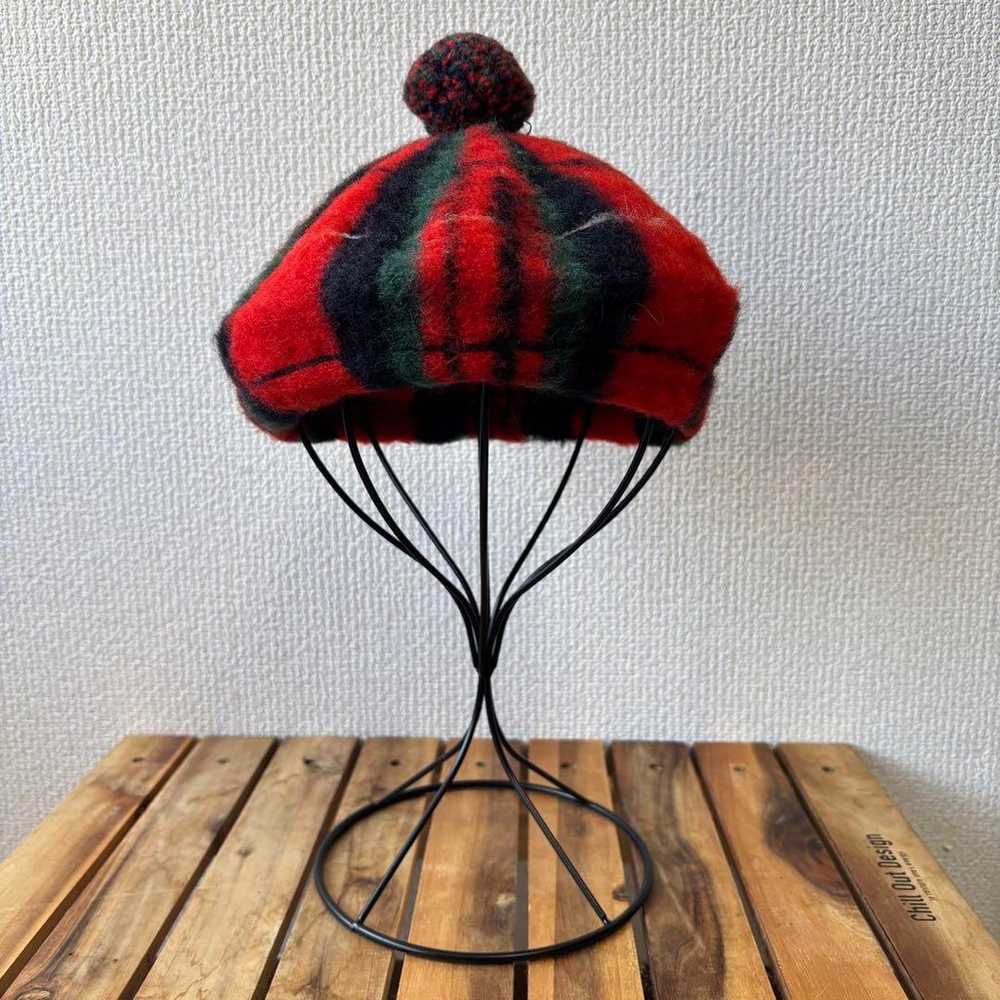 Vintage Royal Stewart Wool Pom Pom Beret 70s Engl… - image 1