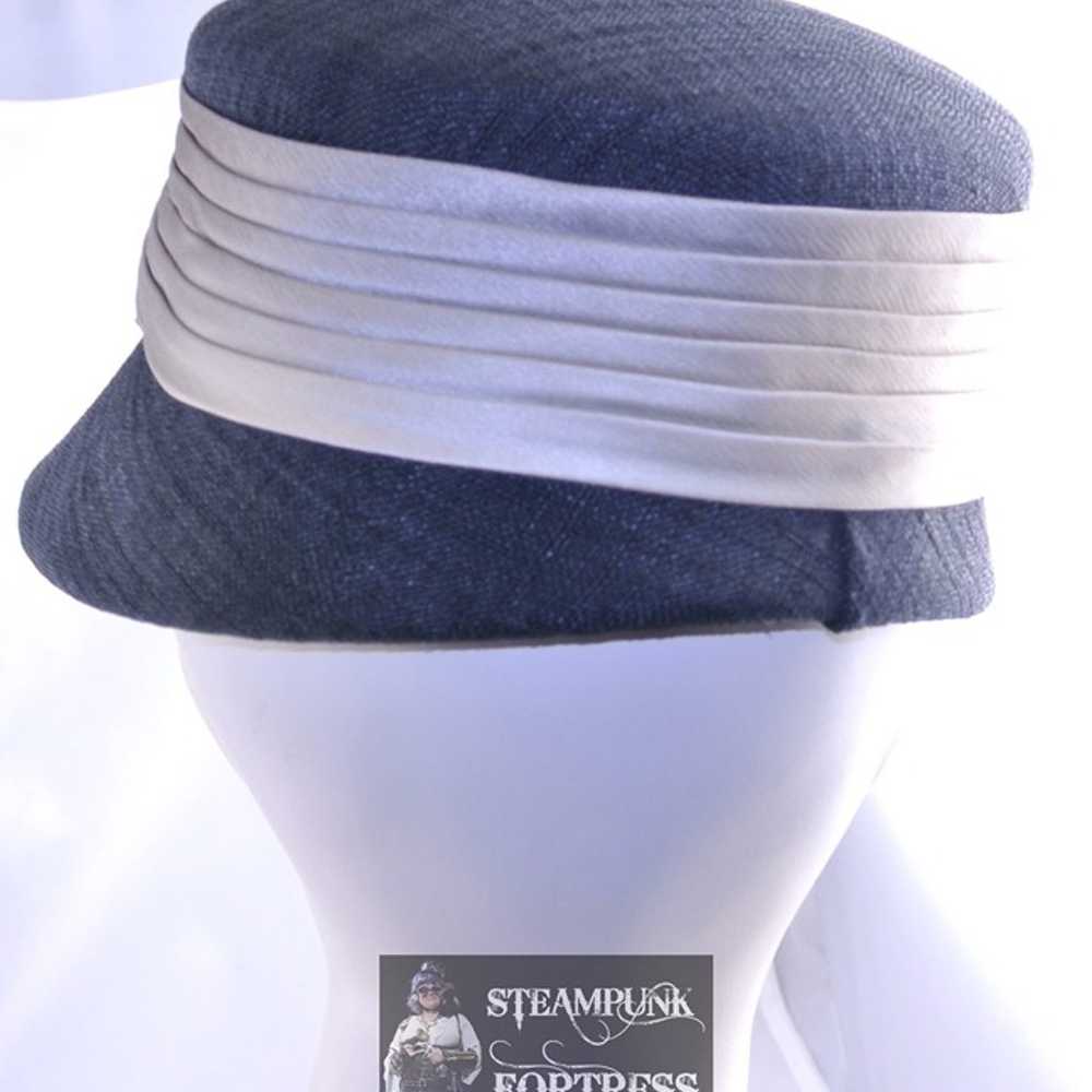 VINTAGE 1940S BLACK SMALL BRIM SILVER OMBRE SATIN… - image 2