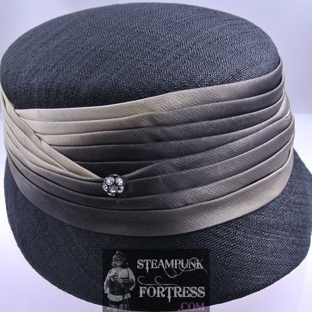 VINTAGE 1940S BLACK SMALL BRIM SILVER OMBRE SATIN… - image 3